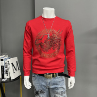 本命年红色长袖卫衣男龙年冬季时尚烫钻青年网红T恤打底衫潮