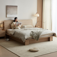 全友家居 北欧原木风板式床储物多功能床屏卧室落地双人大床