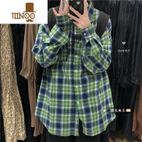 YANXU日系vintage复古慵懒风格子衬衫男女宽松休闲百搭夏季防晒衣衬衣