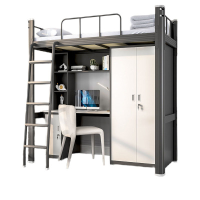 戴劲加厚公寓床钢制铁艺床上床下桌组合员工学生宿舍家用床 黑色单人