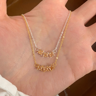 纯银香槟钻锆石项链配裙子高级感轻奢小众锁骨链女款2025新款送女朋友老婆情人节七夕生日礼物