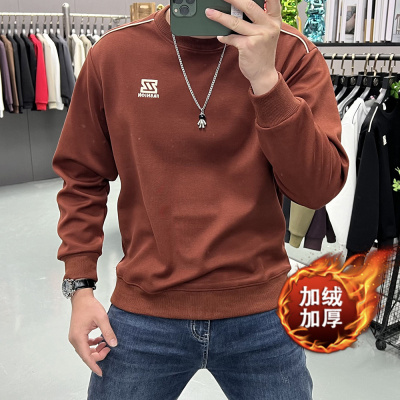 秋冬新款加绒卫衣男士长袖时尚圆领休闲打底衫秋冬内搭上衣刺绣潮_1