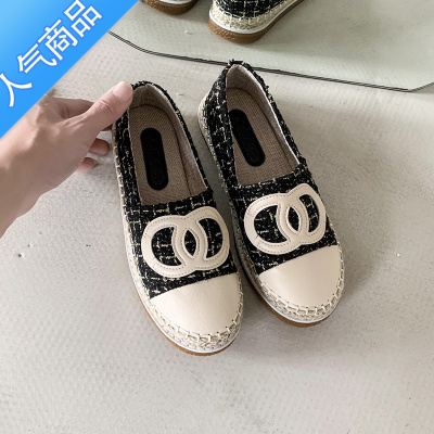 SUNTEK2023年春季新款小香风渔夫鞋女平底草编懒人一脚蹬网红乐福鞋