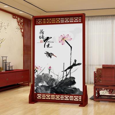 中式实木屏风隔断客厅装饰卧室遮挡家用胡桃镂空 座屏 定制120*200(上或下一面镂空) 整装