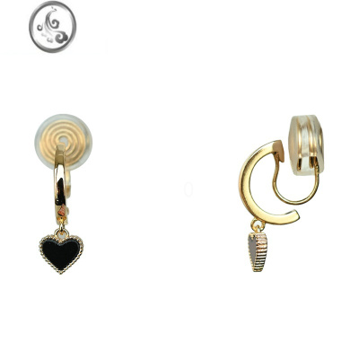 JiMi小巧黑色爱心耳扣式无痛耳夹蚊香盘无耳洞女耳饰耳环圆脸显瘦