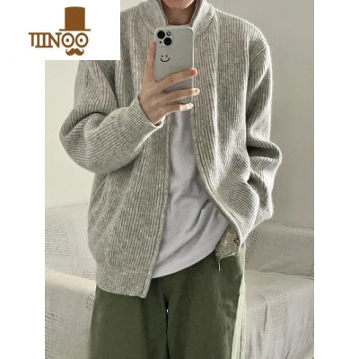 YANXU秋季日系开衫毛衣男2023新款复古宽松休闲慵懒百搭针织衫拉链外套