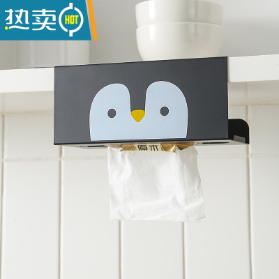 敬平厨房橱柜纸巾盒悬挂免打孔壁挂式倒挂铁艺厕所洗脸收纳抽纸用纸架 企鹅款