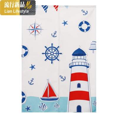 地中海布艺帘隔断帘家用卧室厨房遮挡布帘卫生间厕所半帘免打孔 三维工匠窗帘