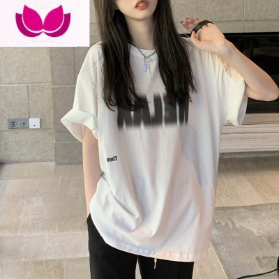 七斓美式街头字母短袖t恤女2023夏新款宽松ins圆领半袖设计感小众上衣
