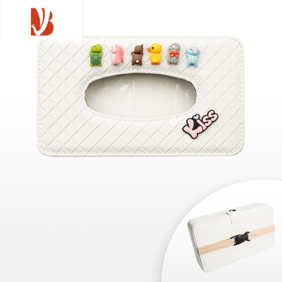 三维工匠创意车载纸巾盒卡通座椅车挂式车内纸抽盒扶手箱车用装饰大全女 趴趴小伙伴-白色纸巾盒(绑带款)