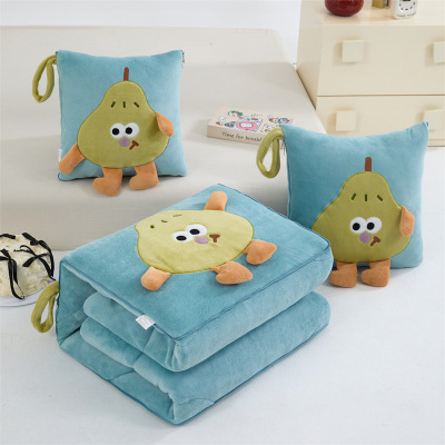 新款加厚牛奶绒棉pear抱枕被两用二合一折叠车载午睡靠垫被