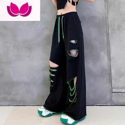 七斓特大码300斤潮牌痞帅破洞男裤子夏设计感休闲裤垂感ins直筒阔腿裤