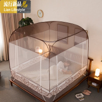 中国风柔光用蚊帐 免安装蒙古包加密加厚方顶1.5/1.8m床 三维工匠