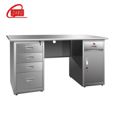 DXBG不锈钢桌车间工作实验收银写字操作桌子带锁抽屉电脑桌201五斗一门1.4米