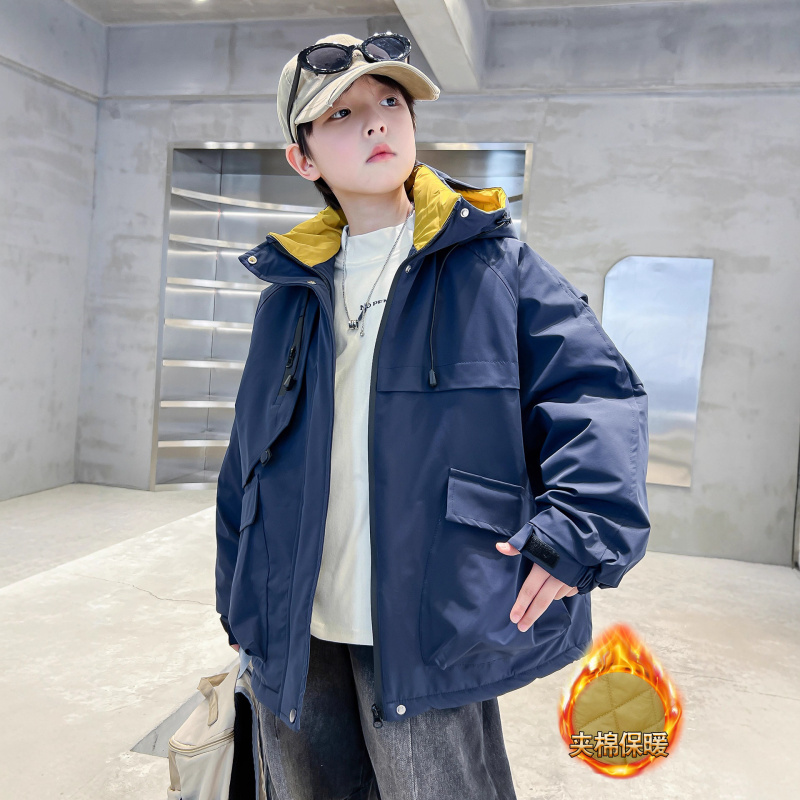 男童夹棉外套秋冬新款厚中大童工装棉服冬季儿童冬装冲锋衣加