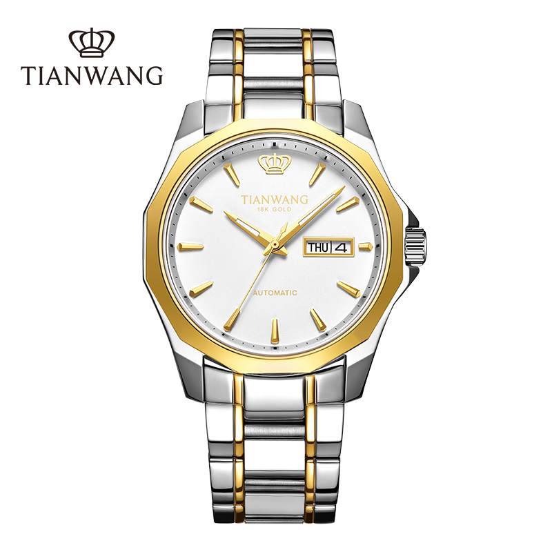 天王金标送福18k金logo尊享版男表商务休闲双历金色机械手表51018