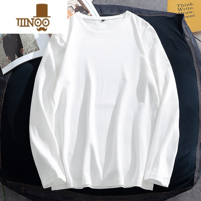 YANXU长袖白t恤男圆领内搭ins潮牌青年宽松大码潮流纯色打底衫上衣