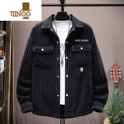 YANXU男士2023潮牌刺绣夹克青少年高中学生潮流牛仔外套条纹衣服