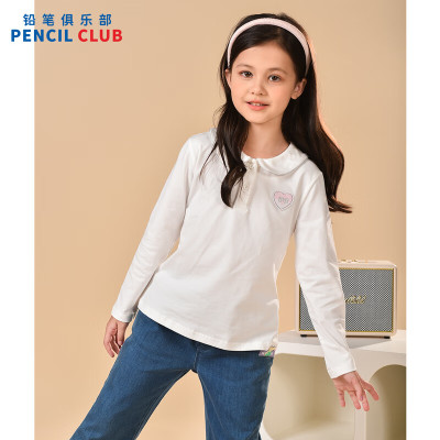 [1件3折]铅笔俱乐部童装2025秋装新款女童T恤中大童翻领百搭长袖儿童打底上衣