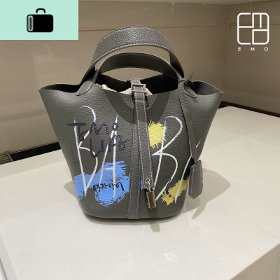 韩国东大涂鸦菜篮子包新款水桶手绘单肩手提斜跨女包托特包NEW LAKE女士手提包