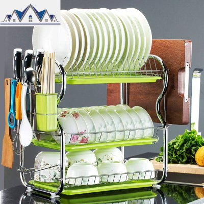 。收纳碗架沥水架不锈钢多功能凉放厨房家用双层置物架子抽屉式2 三维工匠