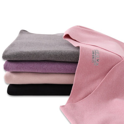 女士保暖长袖内衣女双面磨毛无痕纯色上衣爱心领内穿发热秋衣防寒