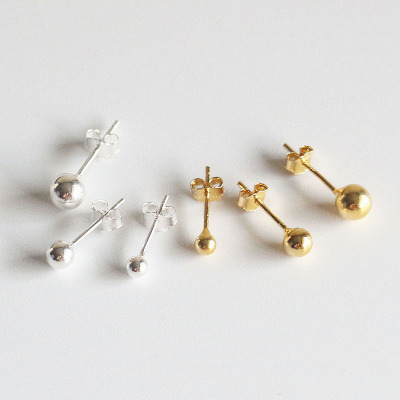 S925纯银小光珠圆球小耳钉耳饰耳骨钉男女极简约欧美风送银耳堵送女朋友老婆情人节七夕生日礼物