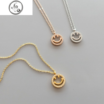 气质微镶钻笑脸表情项链钛钢镀金色玫瑰金精致女锁骨链 JiMi
