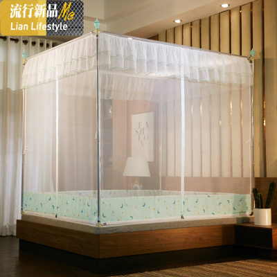 蚊帐三开倒T型拉链外穿杆方顶全底蒙古包1.5米单人1.8m双人家用 三维工匠