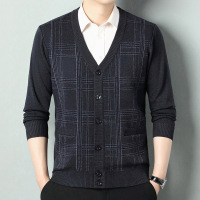 秋冬新款长袖开衫中年加厚保暖商务开衫外套秋冬针织男式羊毛衫