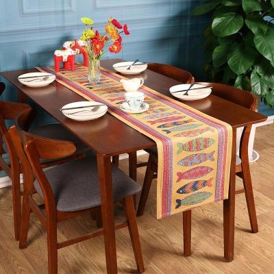 桌旗北欧轻奢茶几电视柜欧式美式长条餐桌布艺吧台布 快乐的鱼 桌旗35*280cm(适合200-240电视柜)