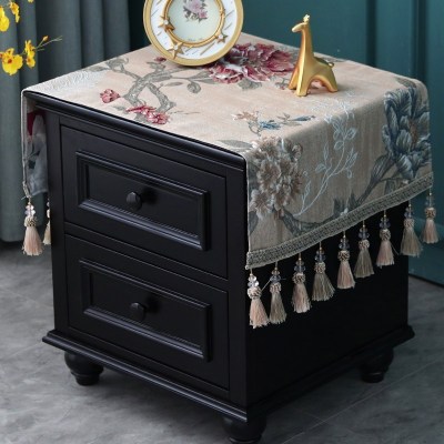 欧式床头柜盖布布艺套罩长方形雪尼尔酒柜鞋柜绣花小桌布家用 雪莉尔米色(吊穗款)床头柜盖布 40*100(含吊穗尺寸在内)