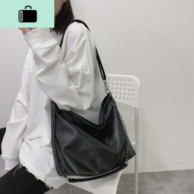 小包包女2019新款潮斜挎大容量百搭ins单肩韩版高级感链条水桶包NEW LAKE 黑色女士单肩包