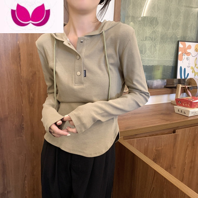 七斓纯欲风辣妹短款修身连帽T恤女ins韩版百搭小个子春季内搭长袖上衣