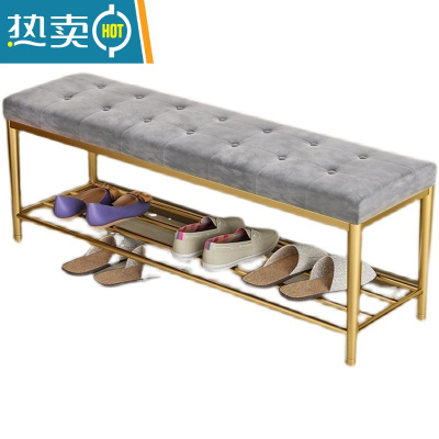 敬平北欧轻奢铁艺换鞋凳家用入户门口软包坐垫鞋架进门长条简约收纳凳