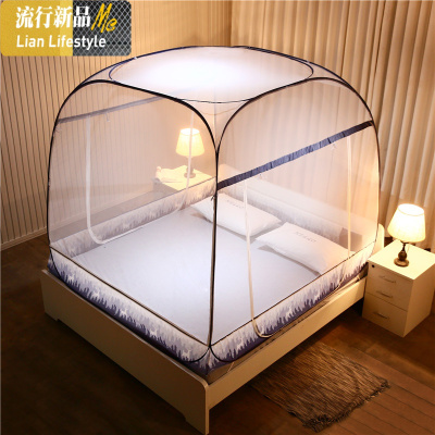 免安装蒙古包蚊帐三开1.5m 1.8m家用2米加密防蚊可折叠大顶双人 三维工匠