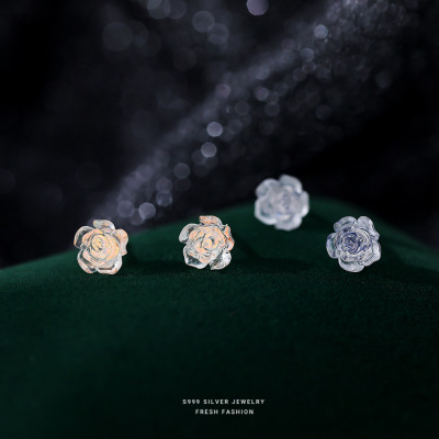 新品推荐s999足银幻彩清冷玫瑰耳钉简约法式复古气质甜美小众耳饰送女朋友老婆情人节七夕生日礼物