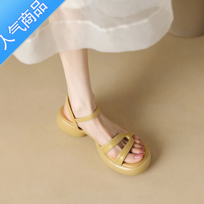 SUNTEK 巨舒适~圆头厚底露趾凉鞋女2023夏季时尚休闲通勤粗跟女鞋
