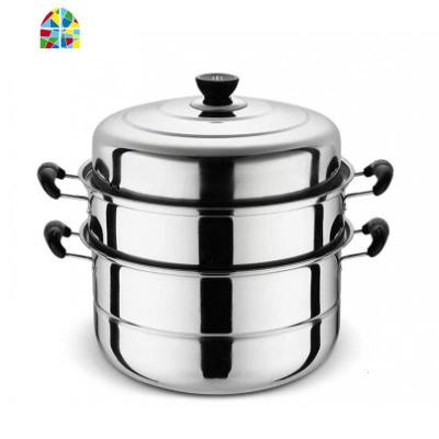 蒸锅不锈钢家用2层蒸馍锅蒸馒头钢筋锅加厚汤锅两用煤气灶用烝锅 FENGHOU 28cm三层