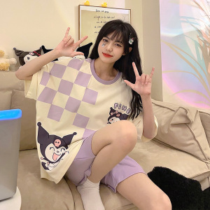 夏季年新款睡衣女短袖短裤棉质可爱卡通韩版家居服套装可外穿