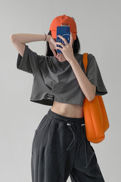 夏季新款短袖T恤女宽松显瘦露脐短款上衣服女 韩国女装