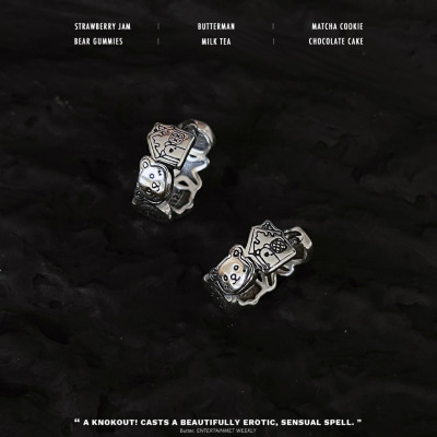 s925纯银涂鸦姜饼人饼干小熊耳环耳扣女ins风小众设计2022年新款送女朋友老婆情人节七夕生日礼物