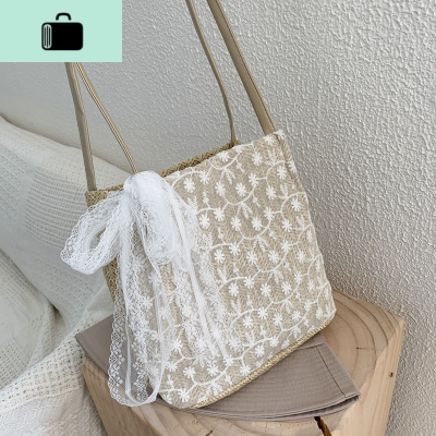 女包2020夏季新款韩版蕾丝编包洋气百搭大容量编织水桶包单肩包NEW LAKE女士单肩包