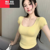 YIBUSHENG纯欲修身短袖t恤女季美式设计感小众短款甜辣妹性感打底衫上衣