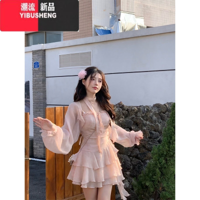 YIBUSHENG樱岛恋序纯欲风吊带短裙季温柔甜美小个子收腰显瘦小众连衣裙女