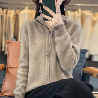 羊毛衫春季新女短款立领加厚菠萝针双拉链毛衣针织开衫外套