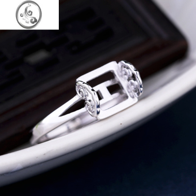 JiMiS925银戒指空托女镶嵌玉石蜜蜡琥珀方戒托11*11 15*15 8*8 13*13