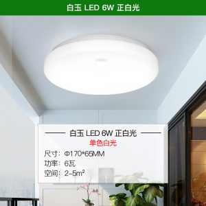 雷士照明NVC LED卧室灯吸顶灯阳台灯具 过道灯走廊灯简约现代温馨浪漫亚克力儿童房圆形客厅灯具灯饰 秒杀限购1个！【月白-普通款】6瓦-LED白光-直径17cm