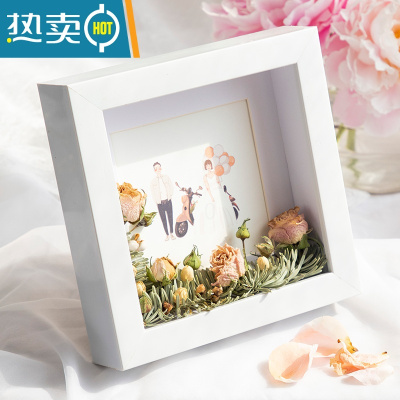 敬平立体中空标本框A4diy手工洗照片相框摆台蝴蝶昆虫粘土干花展示框 白色 正方形5寸[内径12.7*12.7]摆桌+挂