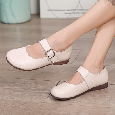 圆头玛丽珍复古女春秋新款平底一字扣平底单鞋真皮复古四季鞋
